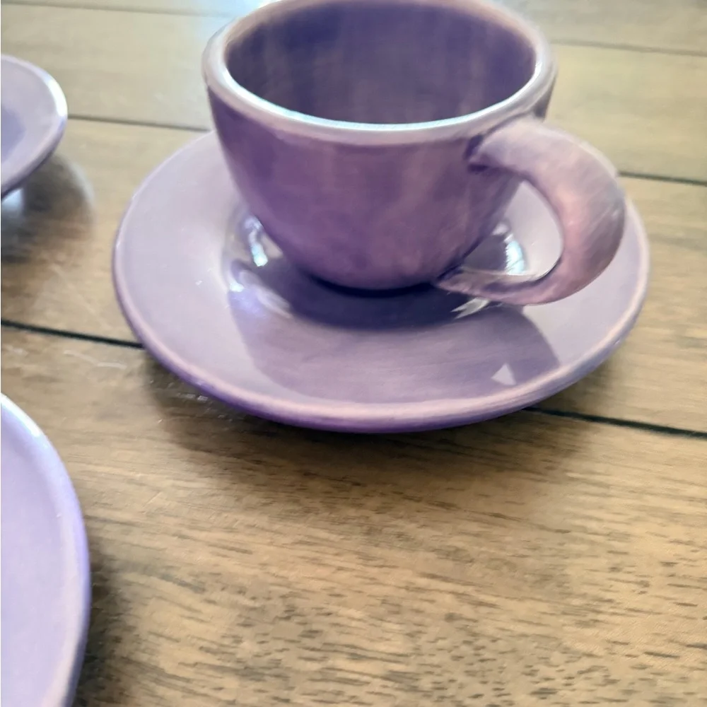 Pottery Barn Sausalito Plum Mug & Saucer Set of 3 Purple 16 oz Made in Mexico
